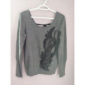 Anthropologie Angel of the North Torie Pullover Embellished Back Tie Gray Size M